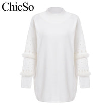 Load image into Gallery viewer, MissyChilli Pearl long sleeve knitted christmas sweater Women black white autumn winter warm sweater dress Loose casual jumper