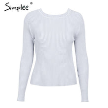 Load image into Gallery viewer, Simplee Backless bow knitted sweater women O neck casual pullover female 2017 autumn knitting jumper winter sweater pull femme